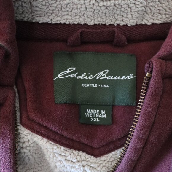 Eddie‎ Bauer Men's Sz XXL Red Full Zip Hooded Long Sleeve Sherpa Pocket Sweater - Picture 14 of 15